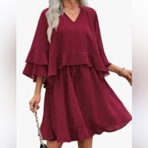 NEW ECOWISH Deep Red Ruffle Mini Dress Sz M Women